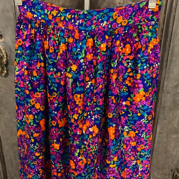 Vintage 60s 70s mod bright bold floral pattern maxi skirt high waisted 26" to 27 - Picture 6 of 6